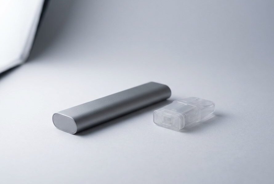 Ein Pod-System mit abgenommenem Pod als Symbol fuer vorgefuellte und nachfuellbare Bauart