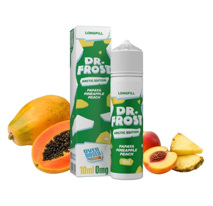 dr-frost-papaya-pineapple-peach-longfill-aroma Dr. Frost Papaya Pineapple Peach Longfill 10 ml vor Papaya, Ananas und Pfirsich
