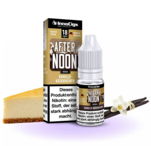 InnoCigs Afternoon Liquid mit einem Stück Käsekuchen und Vanilleschoten