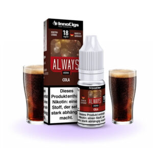 Flasche InnoCigs Always Liquid zwischen zwei Gläsern Cola