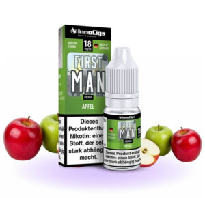 InnoCigs First Man Liquid neben roten und grünen Äpfeln