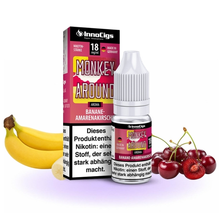 innocigs-monkey-around-liquid-10-ml Flasche InnoCigs Monkey Around Liquid mit Bananen und Kirschen