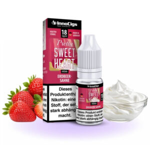 InnoCigs Pretty Sweetheart Liquid zwischen Erdbeeren und einer Schale Sahne