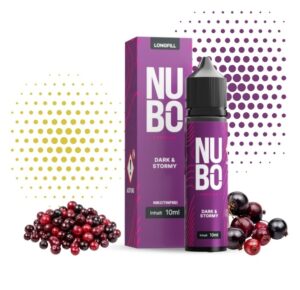 Beeren vor Faltschachtel und Flasche von NUBO Dark & Stormy Longfill 10 ml