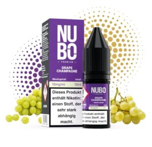 Helle Weintrauben vor der Box von NUBO Grape Champagne Nikotinsalz, Stärke 10 mg/ml