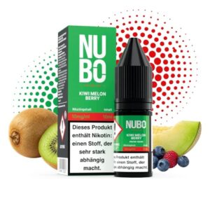 Kiwi links, Melone und Beeren rechts beim NUBO Kiwi Melon Berry Nikotinsalz mit 10 mg/ml