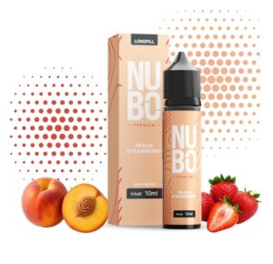Pfirsich und Erdbeeren rahmen Flasche und Packung des NUBO Peach Strawberry Longfill 10 ml ein