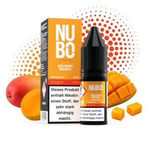 Ganze Mango und gewürfeltes Fruchtfleisch rahmen NUBO Squared Mango Nikotinsalz 10 mg/ml ein