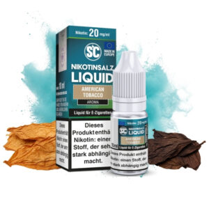SC American Tobacco Nikotinsalz Liquid 10 ml, 20 mg/ml, Flasche mit hellen und dunklen Tabakblättern