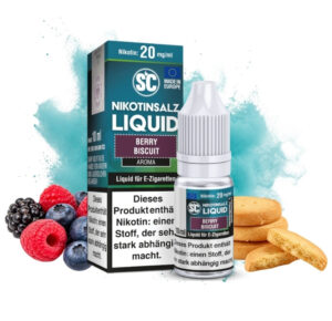 SC Berry Biscuit Nikotinsalz Liquid 10 ml, 20 mg/ml, Flasche mit Beeren und Keksen