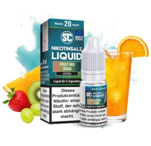 SC Fruit Mix Soda Nikotinsalz Liquid 10 ml, 20 mg/ml, Flasche mit Früchten und sprudelnder Limonade