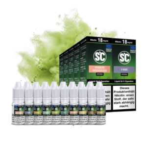 SC Gourmet Probierbox mit zehn 10 ml Liquid, 18 mg/ml, Flaschen, Käsekuchen, Keksen und Popcorn
