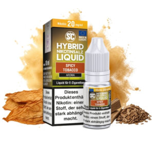 SC Hybrid Spicy Tobacco Nikotinsalz Liquid 10 ml Flasche mit Tabakblättern und Holz