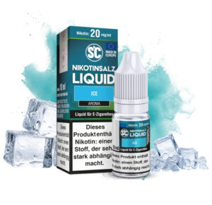 SC Ice Nikotinsalz Liquid 10 ml, 20 mg/ml, Flasche mit Eiswürfeln