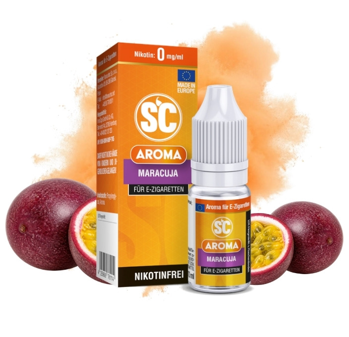 sc-maracuja-aroma-10-ml SC Maracuja Aroma 10 ml Flasche mit Maracujas