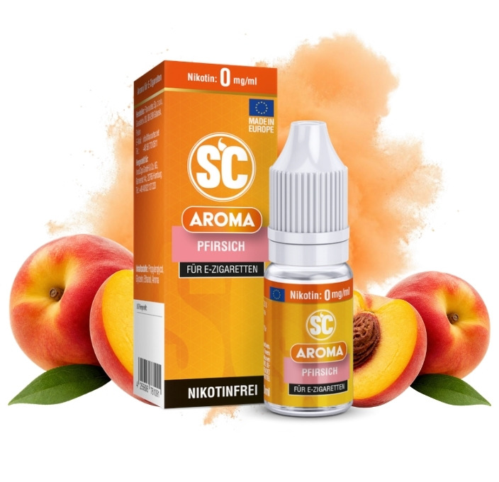 sc-pfirsich-aroma-10-ml SC Pfirsich Aroma 10 ml Flasche mit Pfirsichen