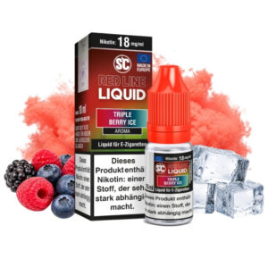 SC Red Line Triple Berry Ice Liquid 10 ml, 18 mg/ml, Flasche mit Beeren und Eis