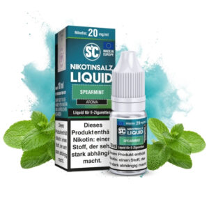 SC Spearmint Nikotinsalz Liquid 10 ml, 20 mg/ml, Flasche mit grünen Minzblättern