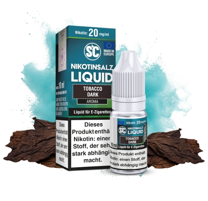 sc-tobacco-dark-nikotinsalz-liquid-20-mg-10-ml SC Tobacco Dark Nikotinsalz Liquid 10 ml, 20 mg/ml, Flasche mit dunklen Tabakblättern