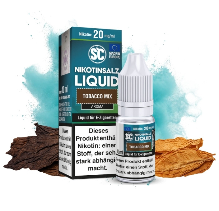 sc-tobacco-mix-nikotinsalz-liquid-20-mg-10-ml SC Tobacco Mix Nikotinsalz Liquid 10 ml, 20 mg/ml, Flasche mit verschiedenen Tabakblättern