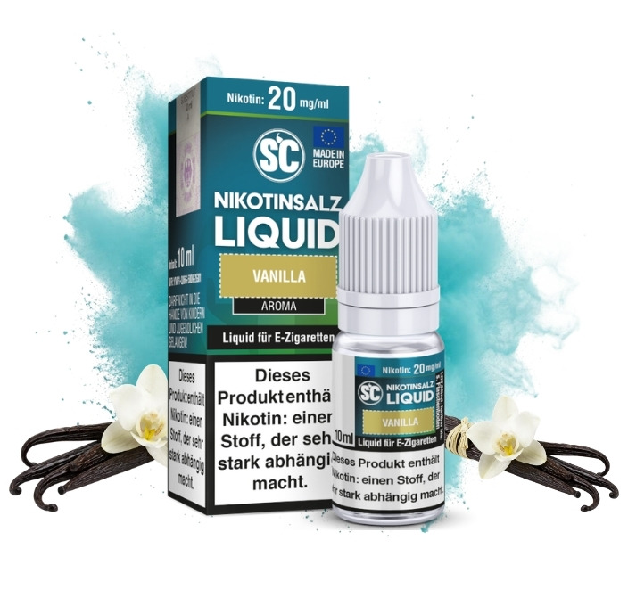 sc-vanilla-nikotinsalz-liquid-20-mg-10-ml SC Vanilla Nikotinsalz Liquid 10 ml, 20 mg/ml, Flasche mit Vanilleschoten