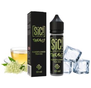 SiC THEA Elderflower Tea Ice Longfill 10 ml Box und Flasche mit Holunderblütentee, Holunderblüten und Eiswürfeln