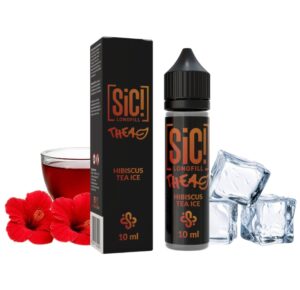SiC THEA Hibiscus Tea Ice Longfill 10 ml Box und Flasche mit Hibiskustee, Hibiskusblüten und Eiswürfeln