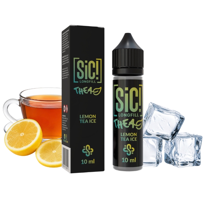 sic-thea-lemon-tea-ice-longfill-10-ml SiC THEA Lemon Tea Ice Longfill 10 ml Box und Flasche mit Schwarztee, Zitronen und Eiswürfeln