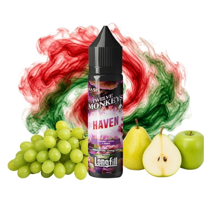 twelve-monkeys-haven-longfill-10-ml Flasche Twelve Monkeys Haven Longfill 10 ml mit Birne, Traube und Apfel