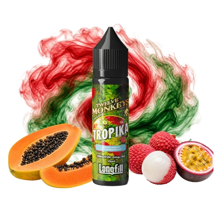 twelve-monkeys-tropika-longfill-10-ml Flasche Twelve Monkeys Tropika Longfill 10 ml mit Papaya, Litschi und Passionsfrucht