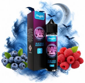 Vampire Vape Bar Salts Blue Sour Raspberry Longfill 10 ml Box und Flasche mit Blaubeeren und Himbeeren