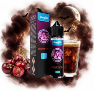 Vampire Vape Bar Salts Cherry Cola Longfill 10 ml Box und Flasche mit Kirschen und einem Glas Cola