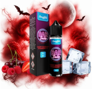 Vampire Vape Bar Salts Cherry Raspberry Strawberry Ice Longfill 10 ml Box und Flasche mit Kirschen, Himbeeren, Erdbeeren und Eiswürfeln