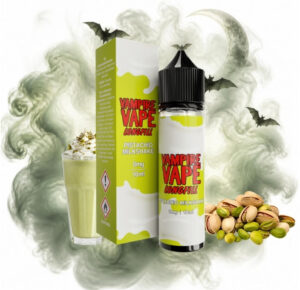 Vampire Vape Pistachio Milkshake Longfill 10 ml Box und Flasche mit einem Pistazienmilchshake und Pistazien