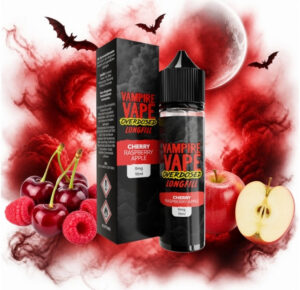 Vampire Vape Overdosed Cherry Raspberry Apple Longfill 10 ml Box und Flasche mit Kirschen, Himbeeren und Äpfeln