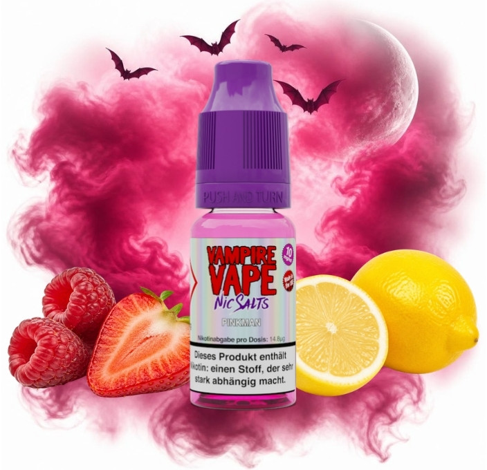 vampire-vape-pinkman-nikotinsalz-liquid-10-ml Vampire Vape Pinkman Nikotinsalz Liquid 10 ml Flasche mit roten Beeren und Zitronen