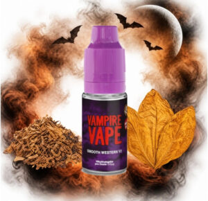 Vampire Vape Smooth Western Liquid 10 ml Flasche mit losem Tabak und Tabakblättern