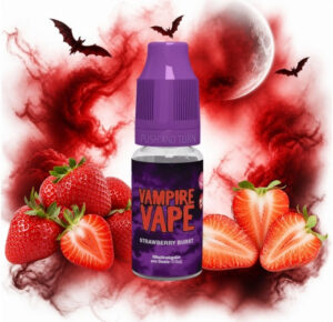 Vampire Vape Strawberry Burst Liquid 10 ml Flasche mit Erdbeeren und Erdbeerhälften