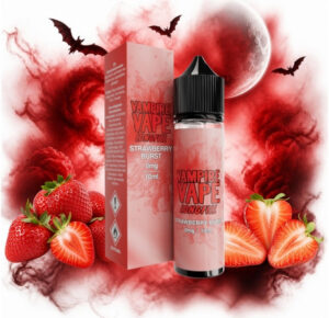Vampire Vape Strawberry Burst Longfill 10 ml Box und Flasche mit Erdbeeren und Erdbeerhälften
