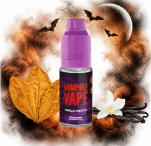 Vampire Vape Vanilla Tobacco Liquid 10 ml Flasche mit Tabakblättern und Vanilleschoten