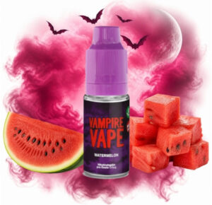 Vampire Vape Watermelon Liquid 10 ml Flasche mit einer Wassermelonenscheibe und Wassermelonenstücken