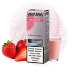 vrama-erdbeer-frappe-nikotinsalz-20-mg Glas Erdbeer-Frappé und halbierte Erdbeeren um Vrama Erdbeer-Frappé 20 mg/ml