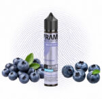 Flasche Vrama Heidelbeere Longfill 5 ml mit Heidelbeeren vor violettem Fingerabdruck-Motiv