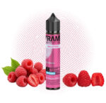 vrama-himbeere-longfill-5-ml Flasche Vrama Himbeere Longfill 5 ml mit roten Himbeeren vor pinkem Fingerabdruck-Motiv